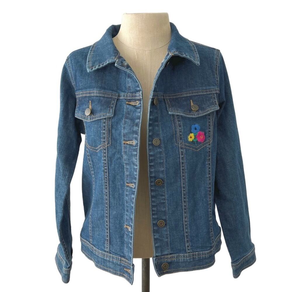 Hanna Andersson Denim Jacket Girls Size 12 Embroidered Flowers Great Condition